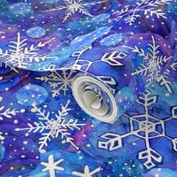 blue snowflake in blue and white watercolor