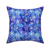 blue snowflake in blue and white watercolor