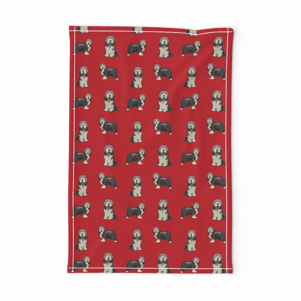 bearded collie fabric - black bearded collie, dog fabric, - red