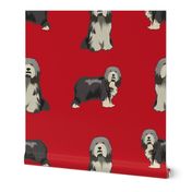 bearded collie fabric - black bearded collie, dog fabric, - red