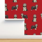 bearded collie fabric - black bearded collie, dog fabric, - red