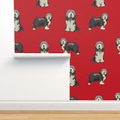 bearded collie fabric - black bearded collie, dog fabric, - red