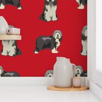 bearded collie fabric - black bearded collie, dog fabric, - red