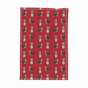 bearded collie fabric - black bearded collie, dog fabric, - red