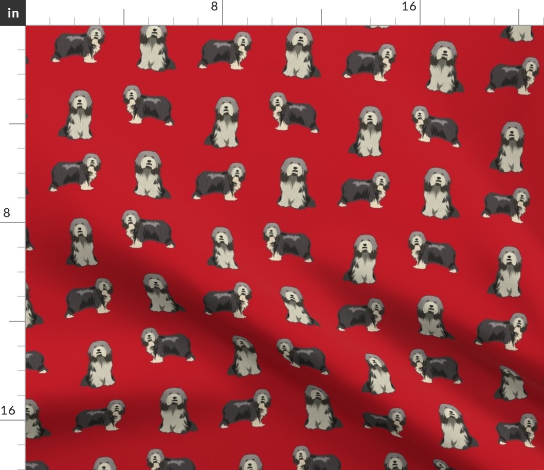 bearded collie fabric - black bearded collie, dog fabric, - red