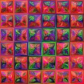 PEONY MULTICOLOR KALEIDOSCOPE SQUARES  mosaic BRIGHT RED PURPLE GREEN PSMGE