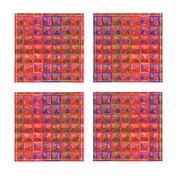 PEONY MULTICOLOR KALEIDOSCOPE  SQUARES BRIGHT ORANGE PURPLE PSMGE