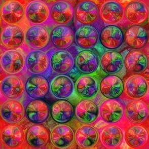 PEONY MULTICOLOR KALEIDOSCOPE CIRCLES mosaic  large BRIGHT RED PURPLE GREEN PSMGE