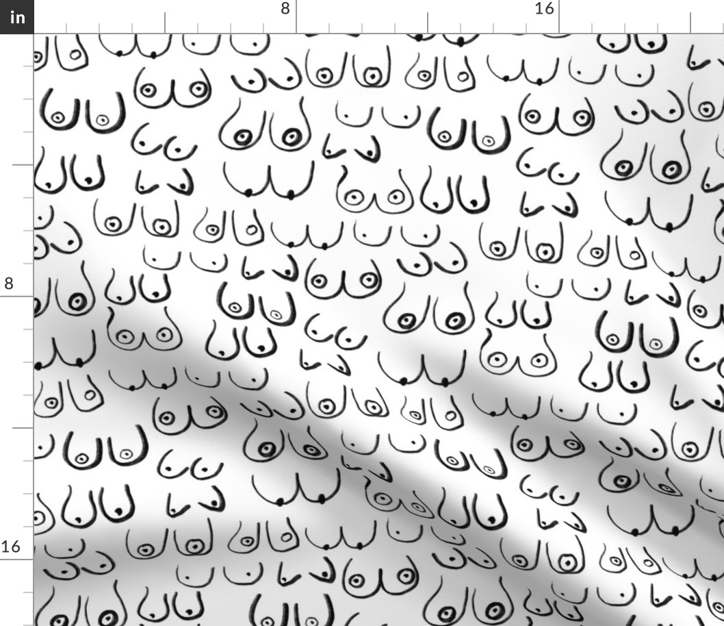 LARGE _ boob fabric - black and white boob design, feminine, feminist, lady, black and white fabric