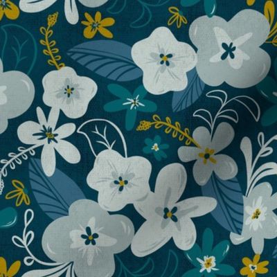 Greyson - Boho Floral - Regular Scale - Dark Floral - Teal Blue 