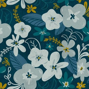 Greyson - Boho Floral - Regular Scale - Dark Floral - Teal Blue 