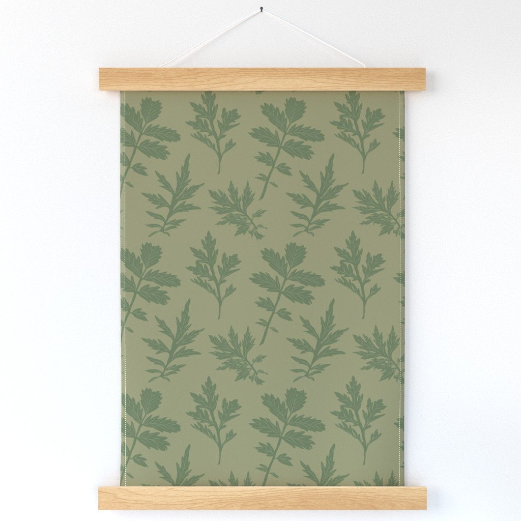 Woodcut Mugwort Leaf Toss in Sage + Dill