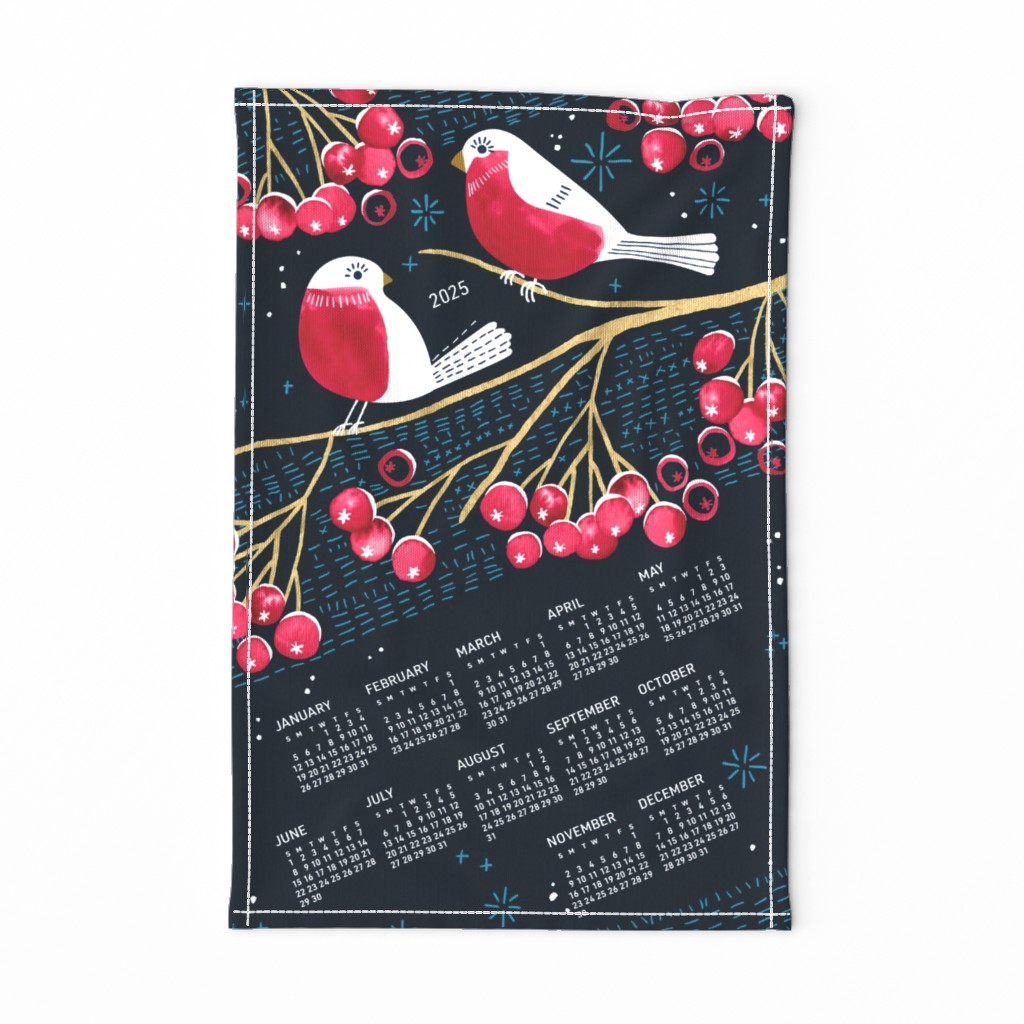 2024 Calendar, Sunday / Winter Berries and Birds