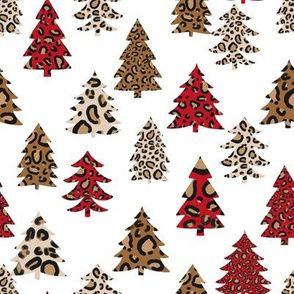 leopard print christmas trees - leopard print, buffalo plaid, red and green, christmas tree, christmas leopard print, holiday leopard -  red