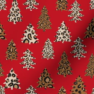 leopard print christmas trees - leopard print, christmas tree, christmas leopard print, holiday leopard - red