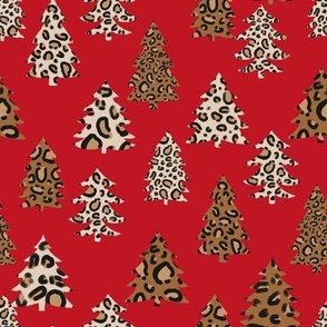 leopard print christmas trees - leopard print, christmas tree, christmas leopard print, holiday leopard - red