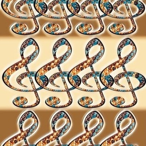 Treble Clef in Gold Brown and Aqua Blue