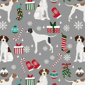 english pointer christmas fabric - christmas fabric, pointer dog fabric, holiday fabric, xmas fabric - grey
