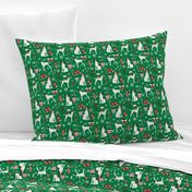 english pointer christmas fabric - christmas fabric, pointer dog fabric, holiday fabric, xmas fabric - green