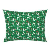 english pointer christmas fabric - christmas fabric, pointer dog fabric, holiday fabric, xmas fabric - green