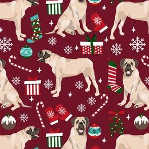 english mastiff christmas fabric - christmas dog, mastiff dog fabric, mastiff christmas, dog christmas fabric - ruby