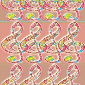 Treble Clef in Pink Green and Blue