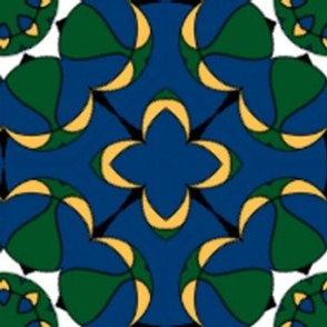 Green Floral Repeating Pattern in Yellow Navy Blue