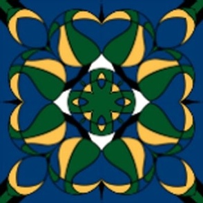 Yellow Green Floral Repeating Pattern Navy Blue