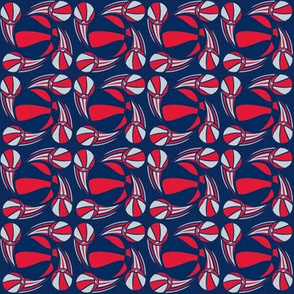 Basketball Swirl in Navy Blue Red and Silver