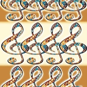 Treble Clef in Caramel Gold Brown and Aqua Blue