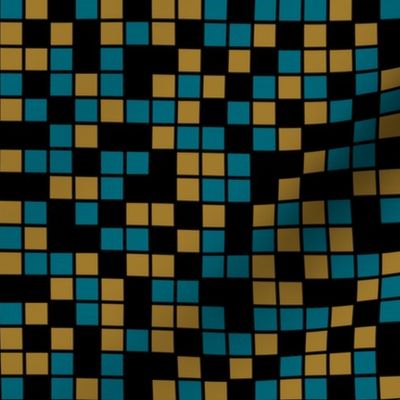 Medium Mosaic Squares in Black, Teal Blue, and Gold