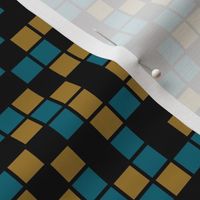 Medium Mosaic Squares in Black, Teal Blue, and Gold