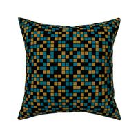 Medium Mosaic Squares in Black, Teal Blue, and Gold