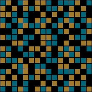 Medium Mosaic Squares in Black, Teal Blue, and Gold