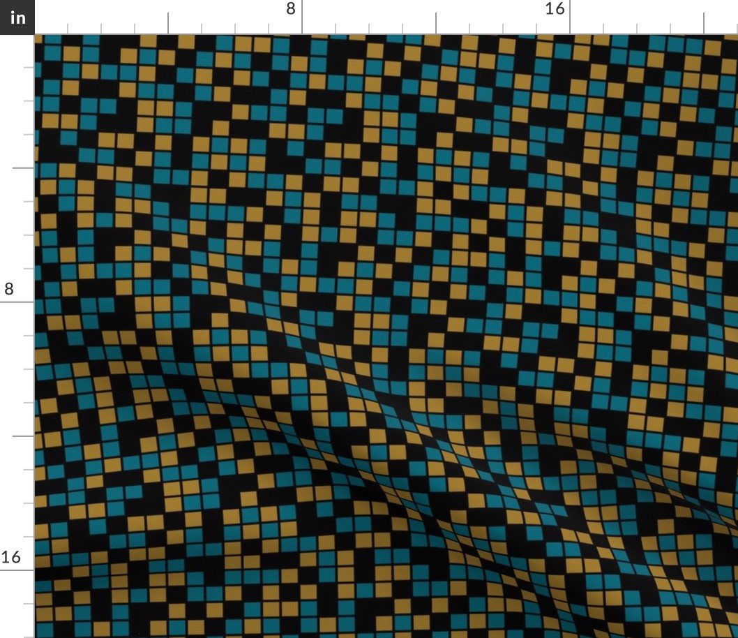 Medium Mosaic Squares in Black, Teal Blue, and Gold