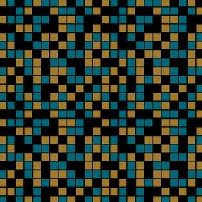 Small Mosaic Squares in Black, Teal Blue, and Gold