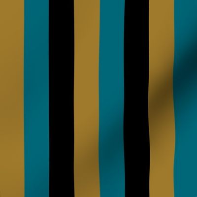 One Inch Gold, Teal Blue, and Black Vertical Stripes