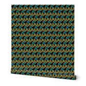 Two Inch Black and Teal Blue Overlapping Horses on Gold