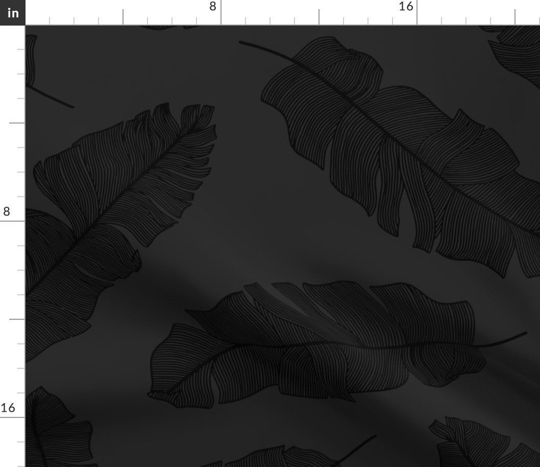 large tropical banana palm leaves - moody monochrome charcoal black