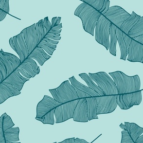 LARGE tropical banana palm leaves - aqua mint blue and forest green teal