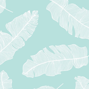 LARGE tropical banana palm leaves -  aqua mint blue green and crisp white