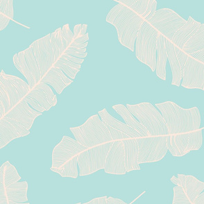 LARGE tropical banana palm leaves -  aqua mint blue green and pale pastel peach pink