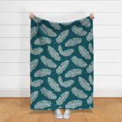 LARGE tropical banana palm leaves -  forest green teal pale pastel peach pink
