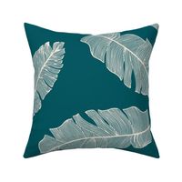 LARGE tropical banana palm leaves -  forest green teal pale pastel peach pink