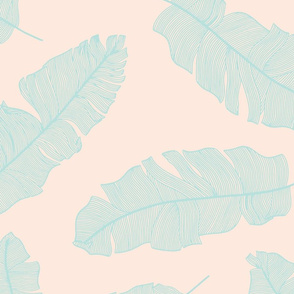 LARGE tropical banana palm leaves -  pale pastel peach pink and  aqua mint blue green 