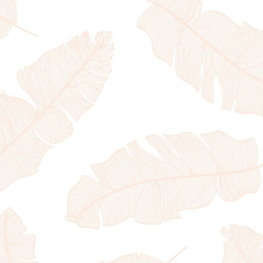 LARGE tropical banana palm leaves -  crisp white and pale pastel peach pink