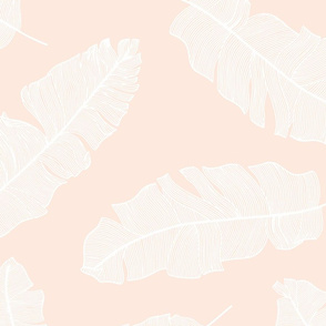 LARGE tropical banana palm leaves - pale pastel peach pink and crisp white