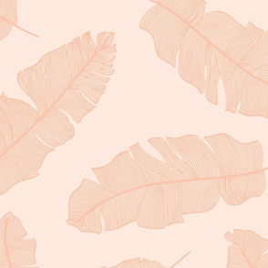 LARGE tropical banana palm leaves - pale pastel peach pink and peachy pink clay
