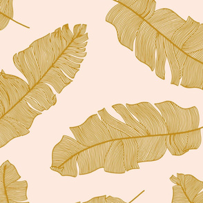 LARGE tropical banana palm leaves - pale pastel peach pink and mustard gold yellow