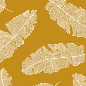 LARGE tropical banana palm leaves - mustard gold yellow and pale pastel peach pink